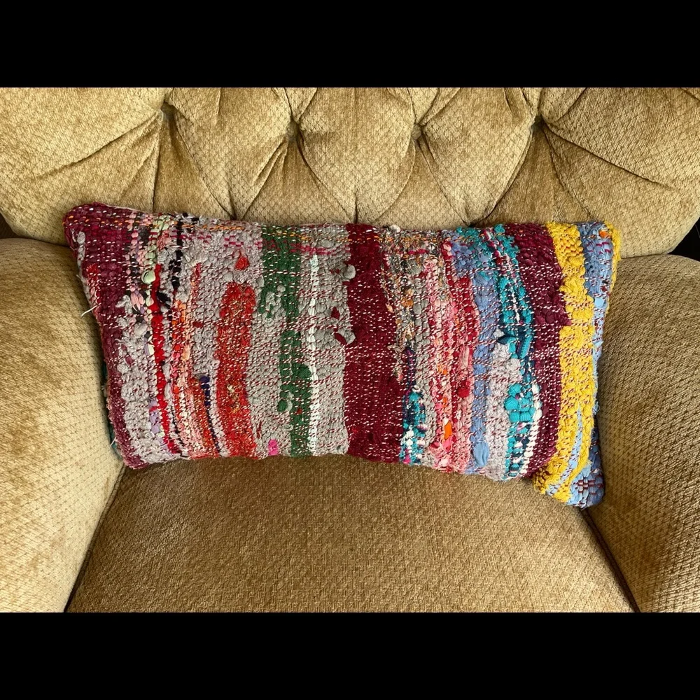Handmade Organic Wool Kilim 12x24 Boho Pillow With Insert. Brand New!